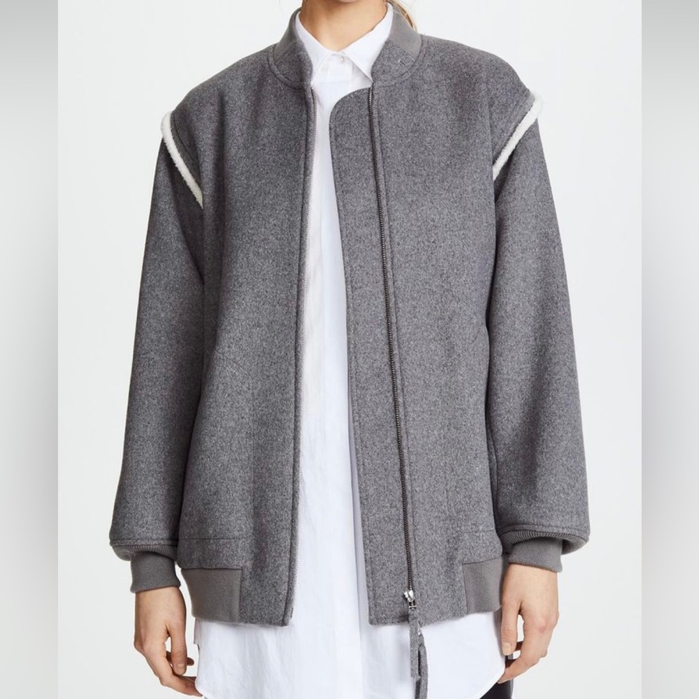EUC T BY ALEXANDER WANG Grey Wool Blend Oversized Bomber Jacket (XS)